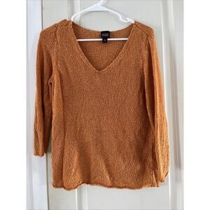Eileen Fisher Italian Yarn V-Neck Sweater with Textured Knit Size Large